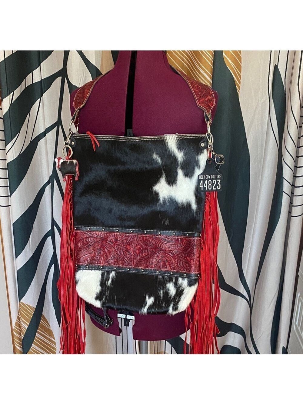 Holy Cow Couture Red and Black Fringe Shoulder/backpack Bag - Picture 11 of 11